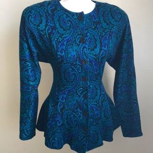 Vintage 80s Blue All That Jazz Paisley Blazer/Dress